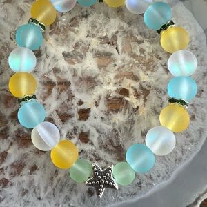 Colorful Sea Glass Beaded Bracelet with Starfish Enamel spacer